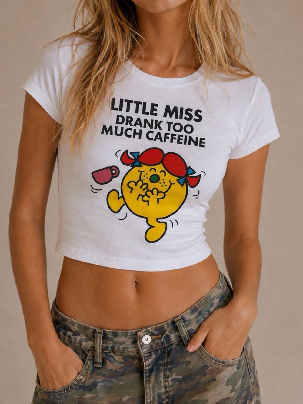 White 'Little Miss Drank Too Much Caffeine' Graphic Crop Tee